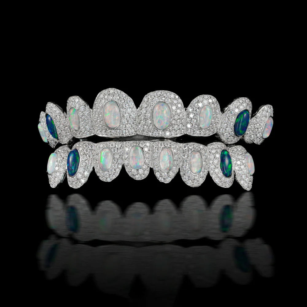 Custom 925 Silver Moissanite Opal Grillz