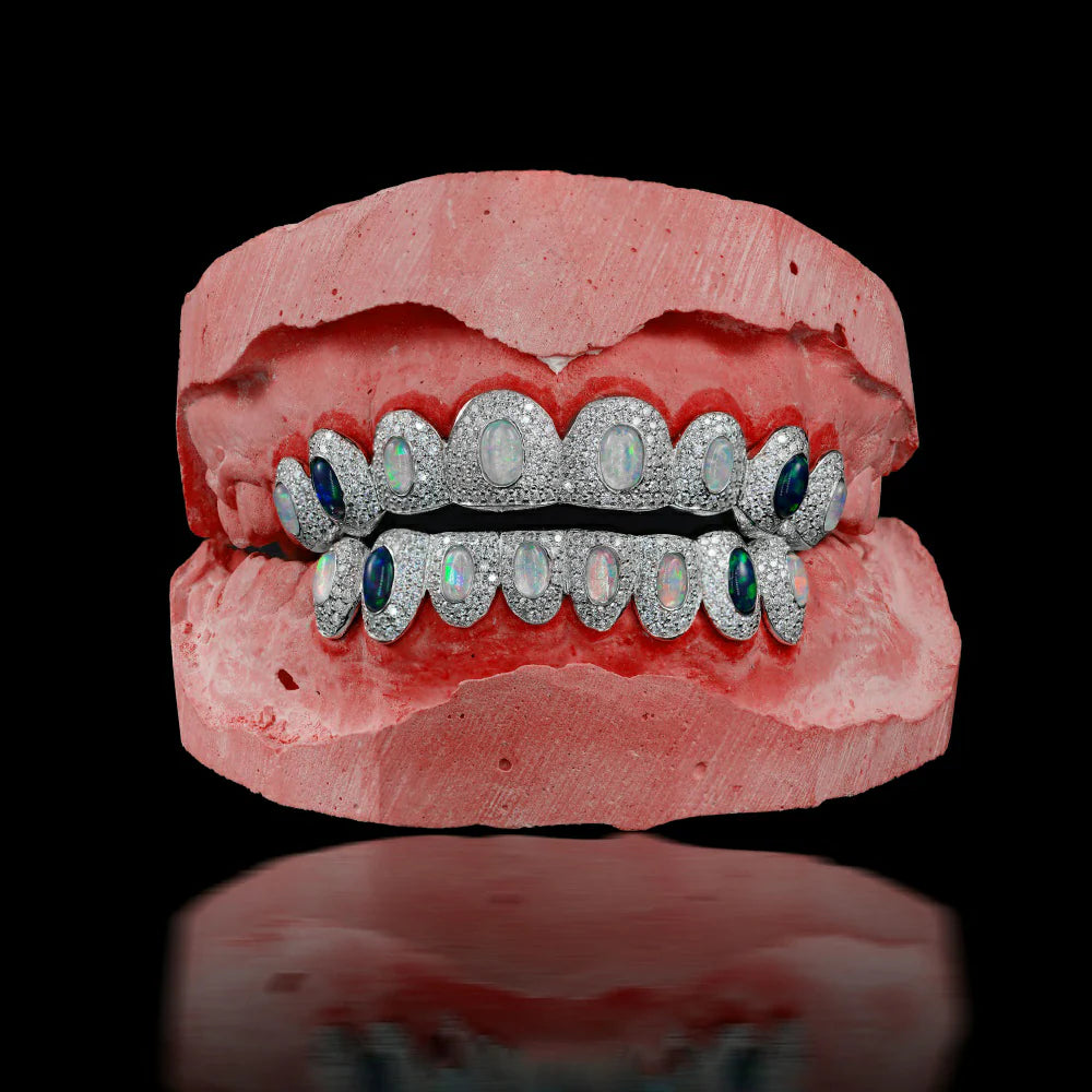 Custom 925 Silver Moissanite Opal Grillz Gubanlink