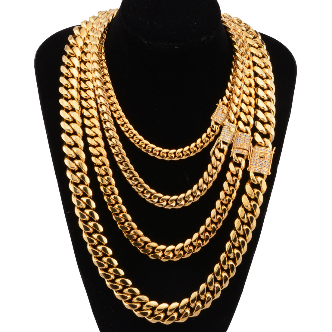 8/10/12/14/16/18MM 18K Gold Plated  Stainless Steel Iced Out Miami Cuban Link Chain
