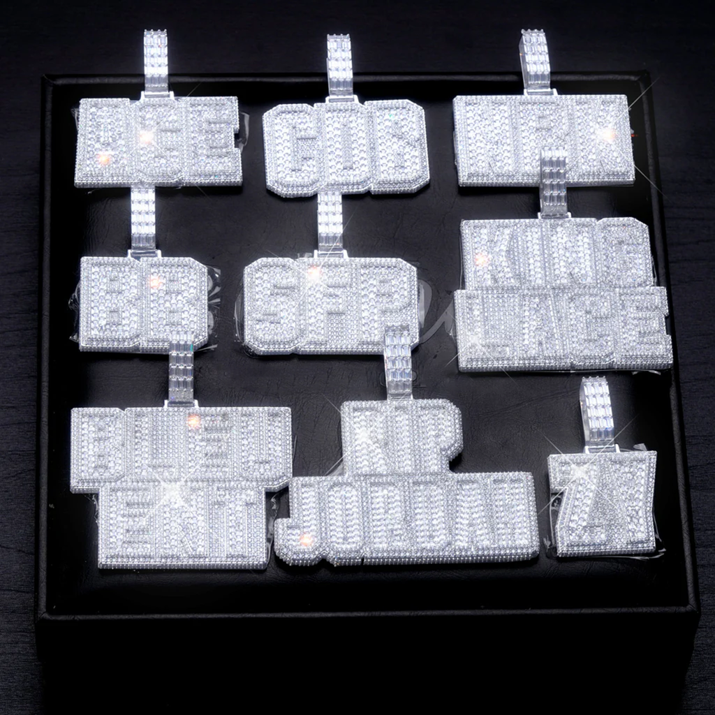 Custom silver moissanite letter rectangular double-layer necklace