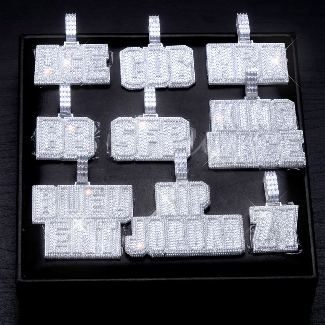 Custom silver moissanite letter rectangular double-layer necklace Gubanlink