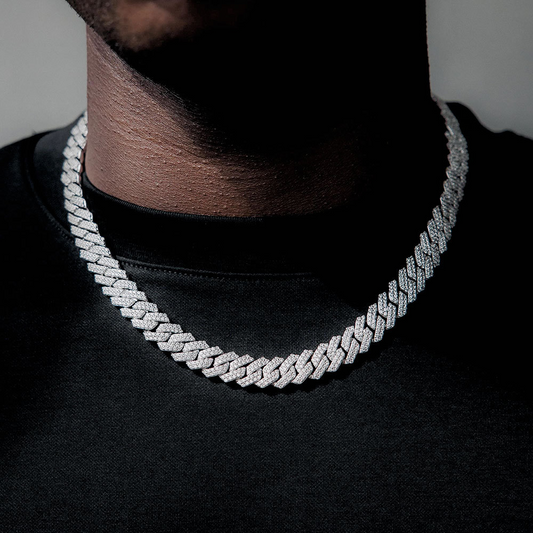 12MM White Gold Plated Iced Out  Cuban Link Chain