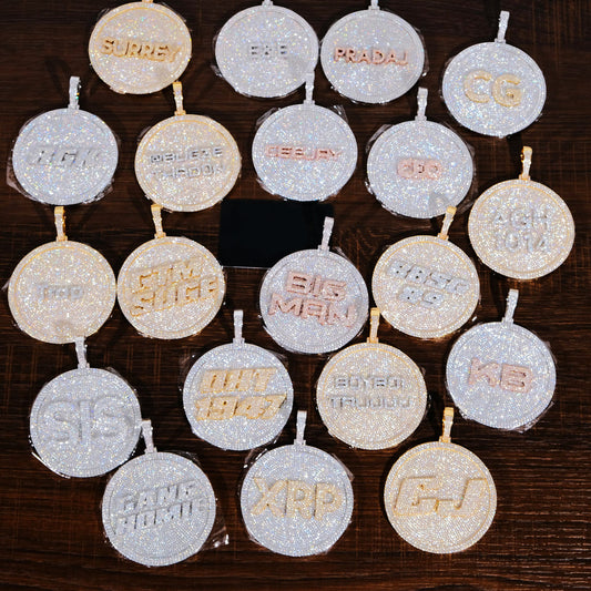 Custom 80MM Silver Moissanite Letter Necklace 3D Large Disc