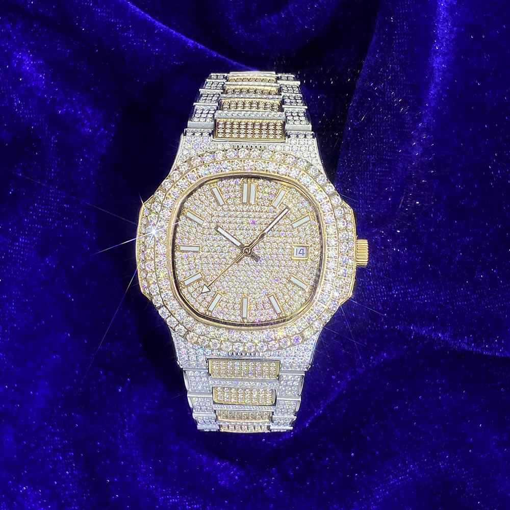 14K Yellow Gold Circle Face Moissanite Watch Gubanlink