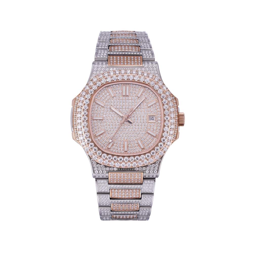 14K Rose Gold Circle Face Moissanite Watch Gubanlink