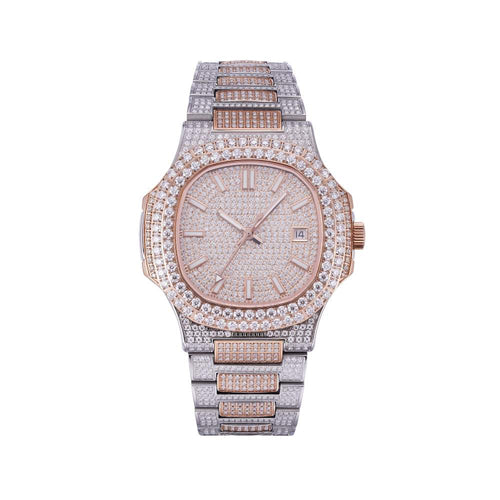 14K Rose Gold Circle Face Moissanite Watch Gubanlink