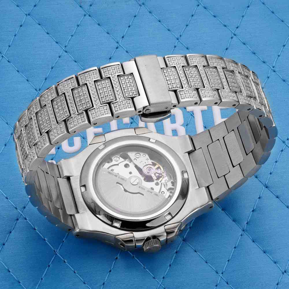 14K White Gold Circle Face Moissanite Watch Gubanlink