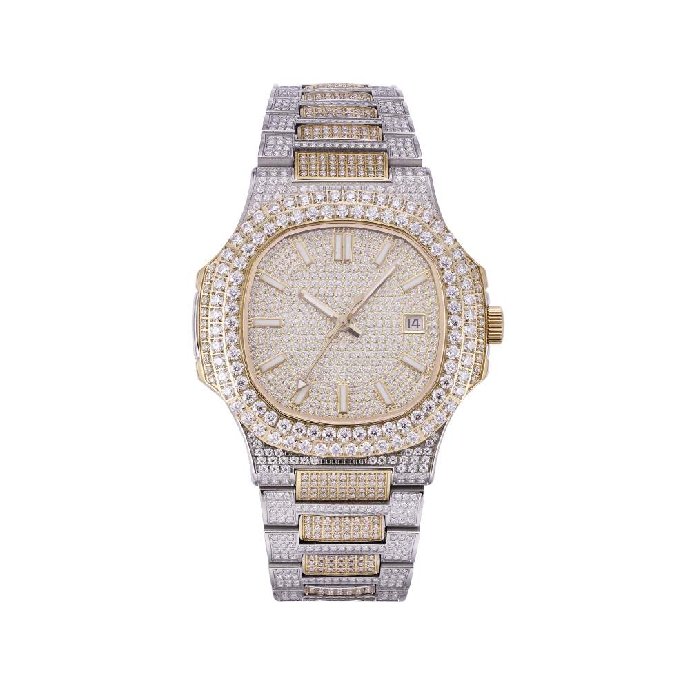 14K Yellow Gold Circle Face Moissanite Watch Gubanlink
