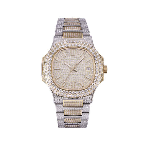 14K Yellow Gold Circle Face Moissanite Watch Gubanlink