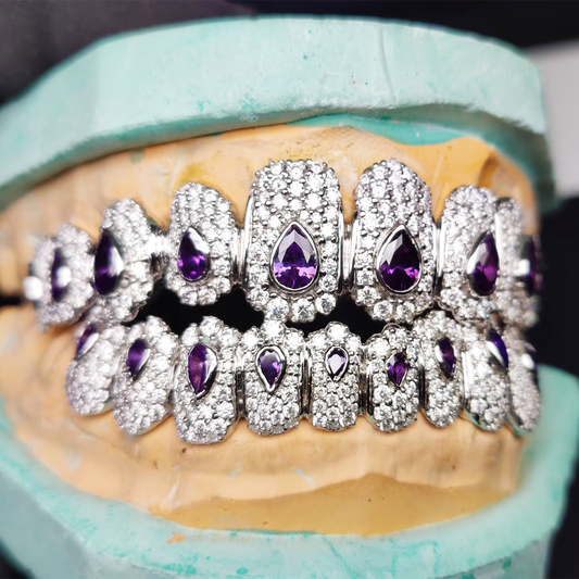 Custom pear and round moissanite and diamond braces