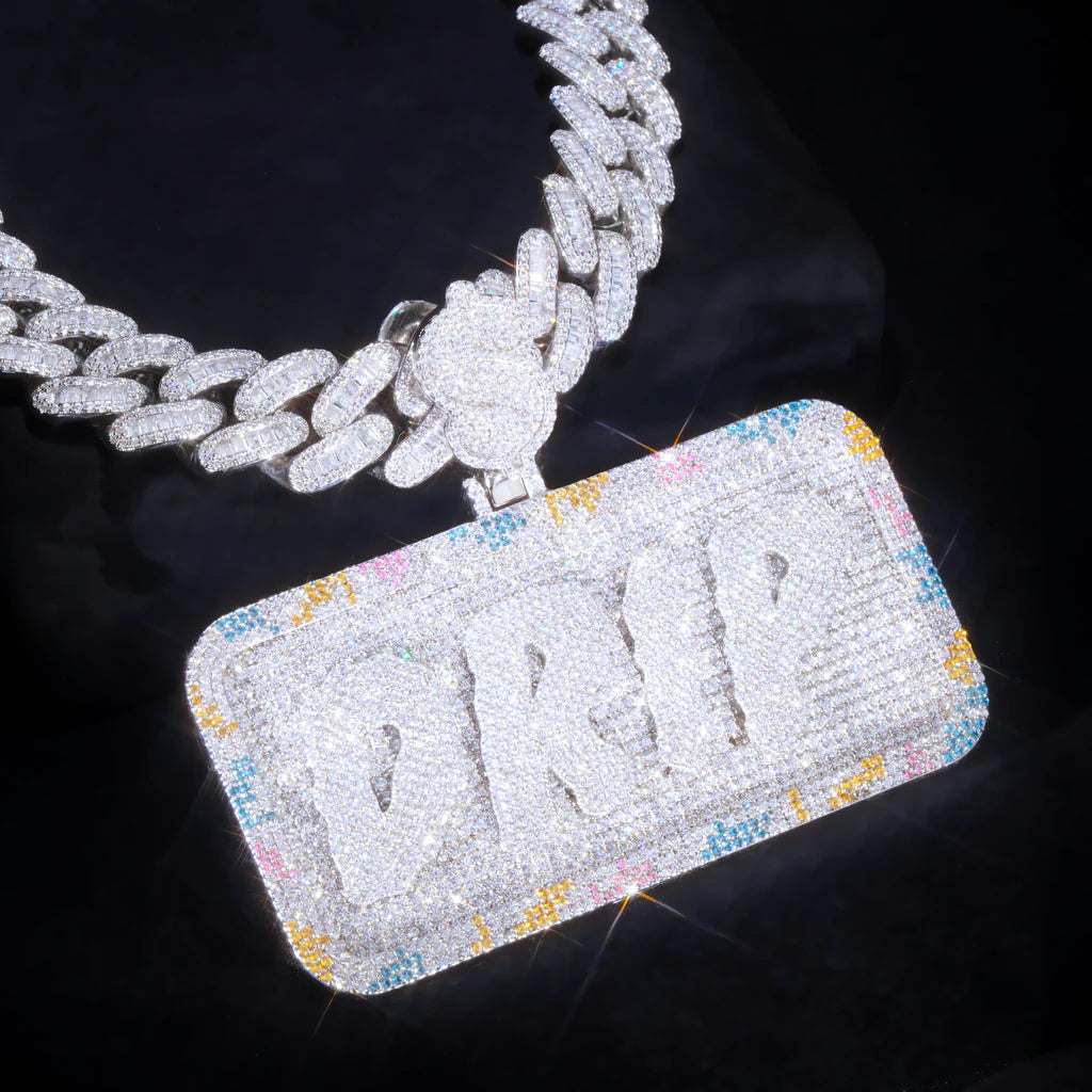 Custom Silver Moissanite Alphabet Necklace 3D Colorful Squares