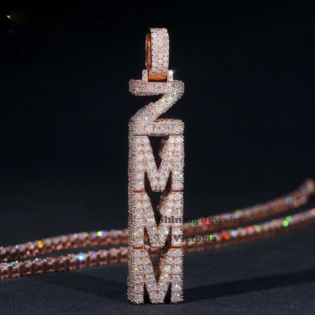 3D jewelry 925 full ice crystal moissanite letter name pendant Gubanlink