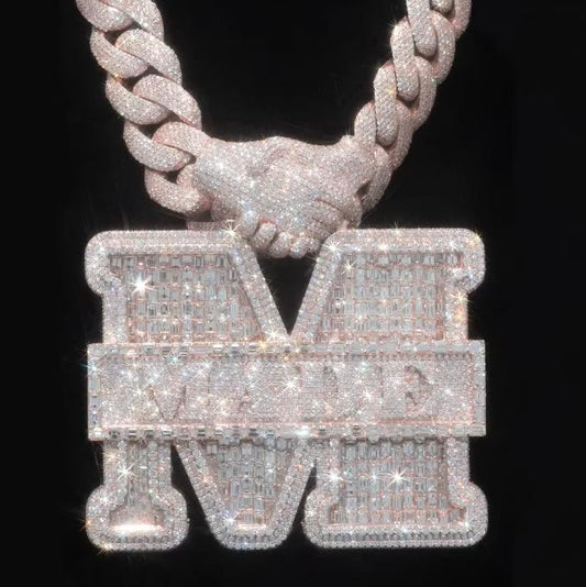 Custom Vvs Moissanite Name Letter Pendant Hip Hop Style Iced Out 925 Silver 3D Baguette Diamond Chain Pendant
