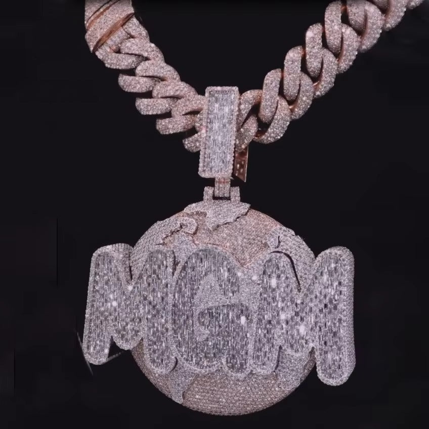 Custom silver and moissanite alphabet name disc large pendant