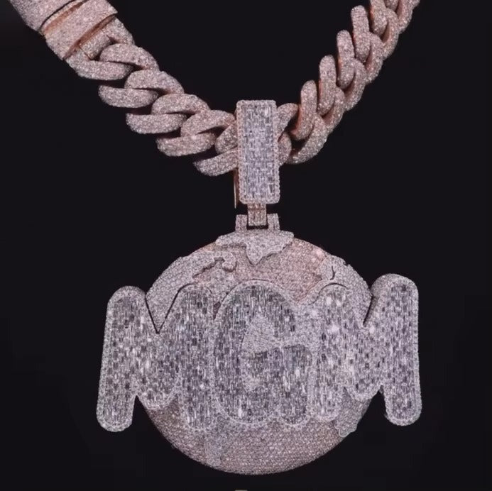 Custom silver and moissanite alphabet name disc large pendant