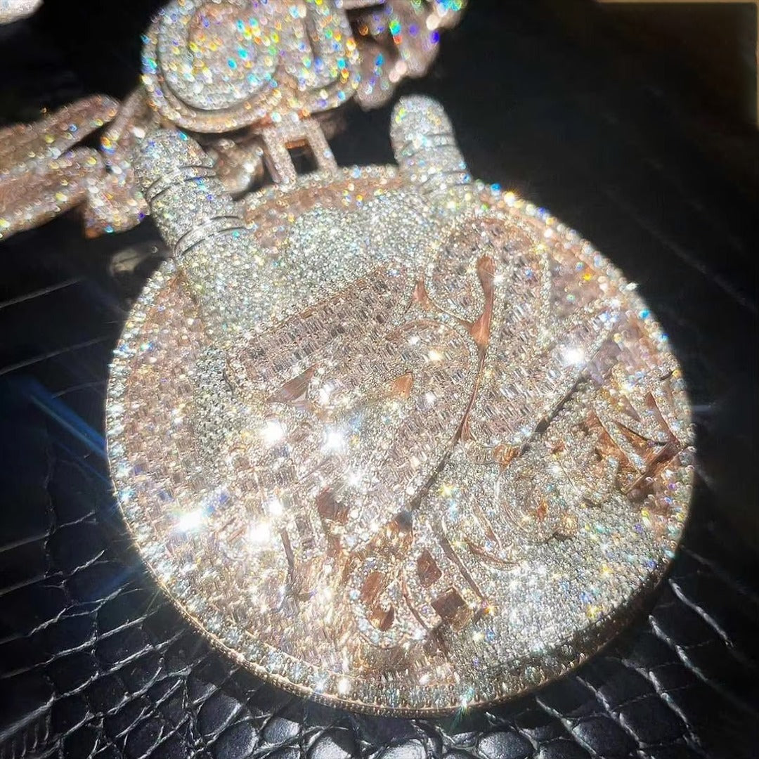 Custom hip hop style 925 silver VVS moissanite chain disc letter pendant Gubanlink