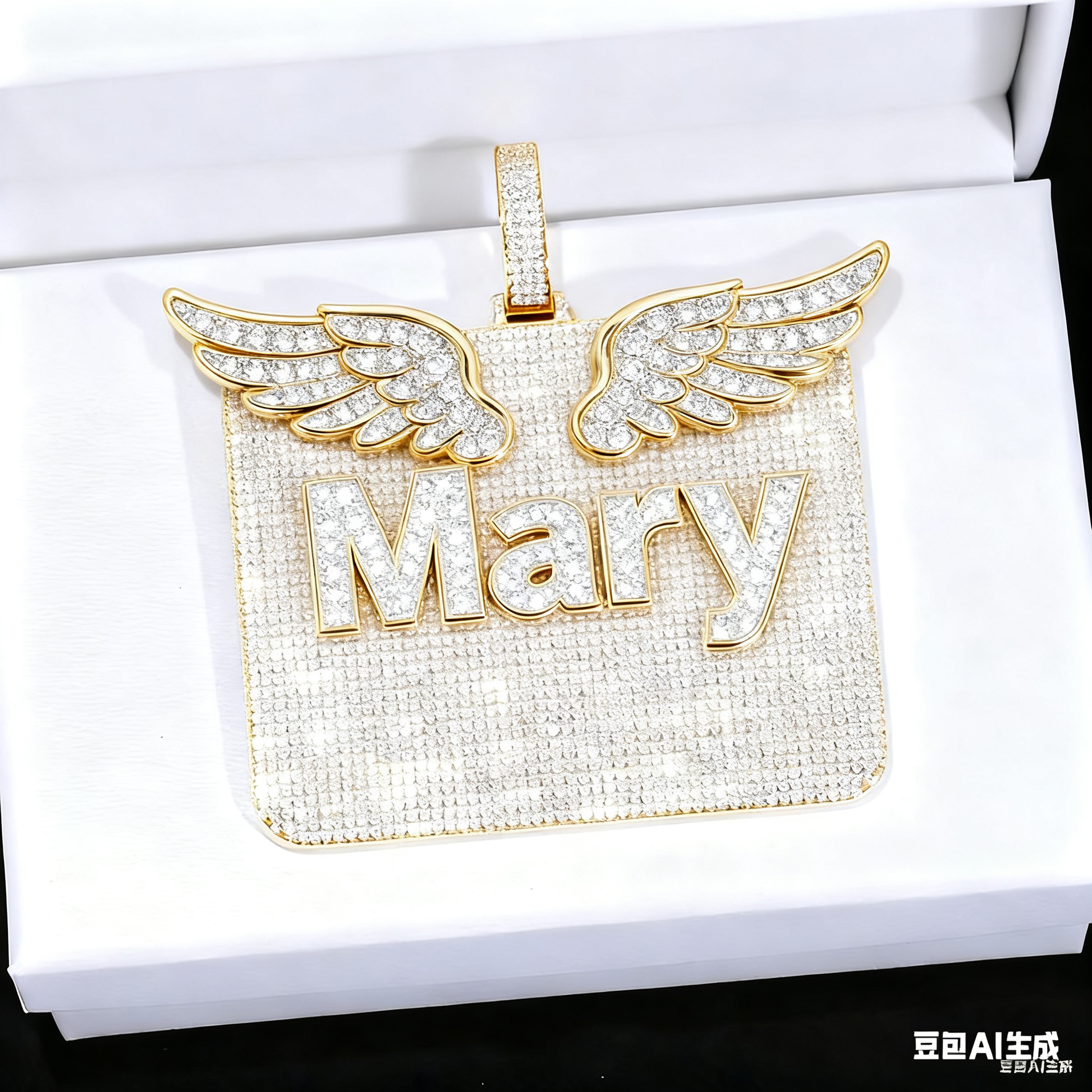 Custom silver moissanite wing letter pendant