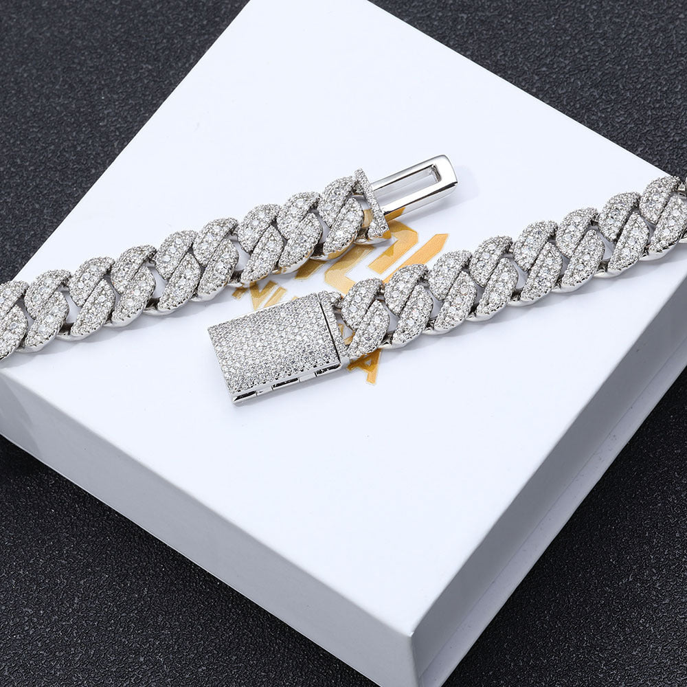 14mm S925 silver moissanite flip clasp Cuban Link Chain
