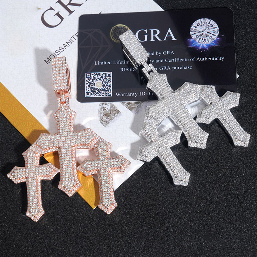 Moissanite Triple Cross Pendant gubanlink