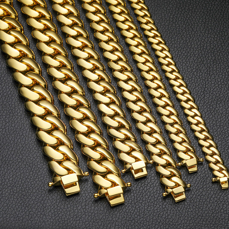 8/10/12/14/16/18MM 18K Gold Plated  Butterfly Buckle Miami Cuban Link Bracelet