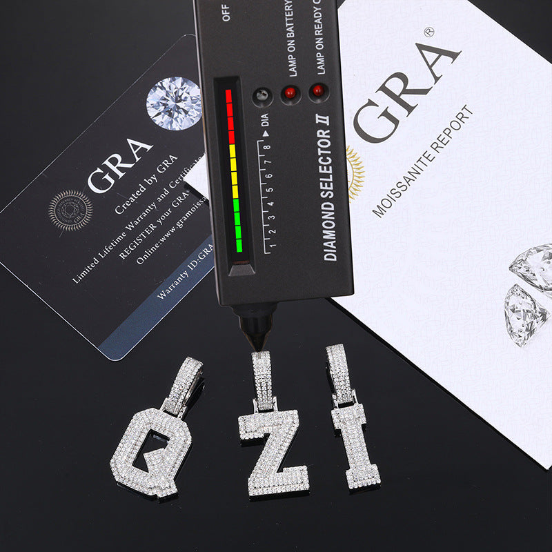 Moissanite S925 Silver Solid 26 Letters Pendant Gubanlink