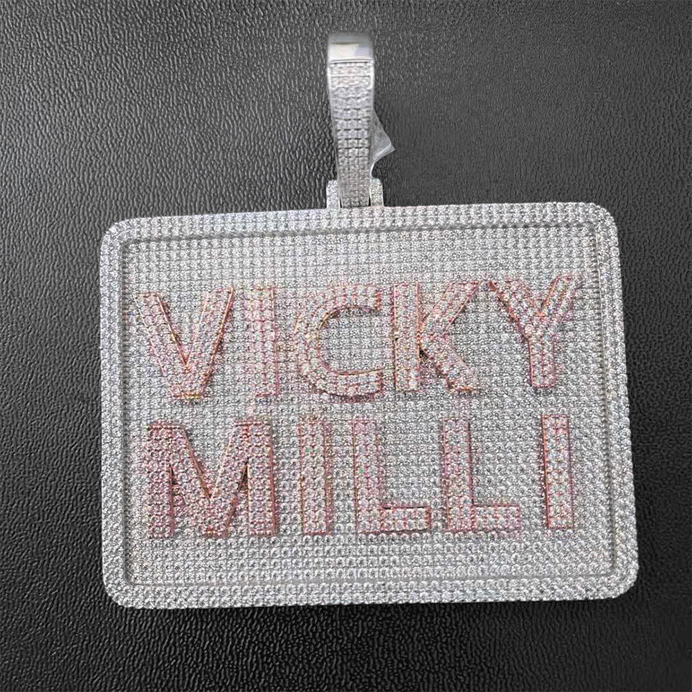 Hip Hop Rectangular Zirconia Custom Letter Pendant Gubanlink
