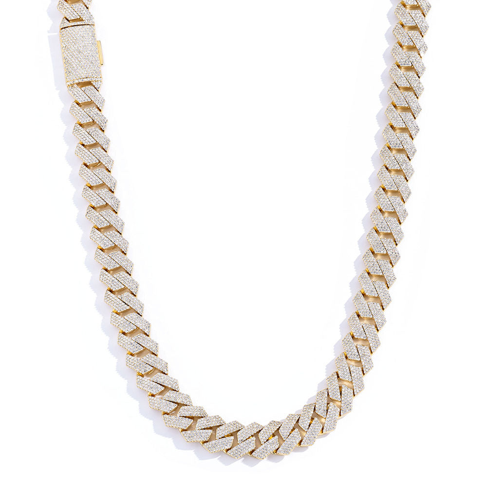 15mm Moissanite S925 Silver Necklace with Diamond Diamond Cuban Chain