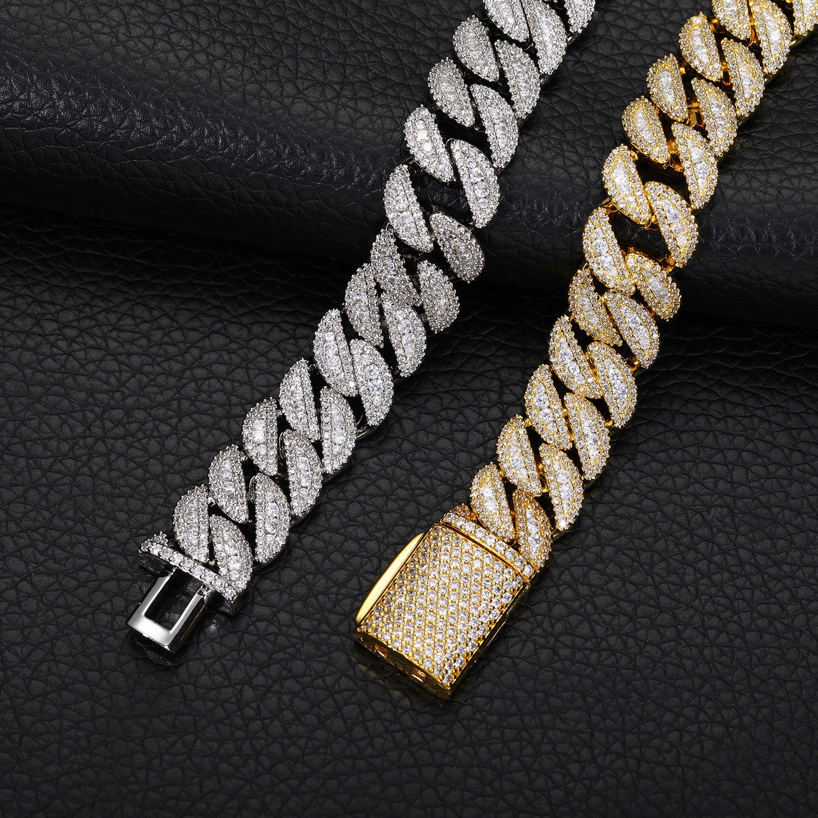 16mm Gold Plate Three-row Zircon bubble Cuban Chain