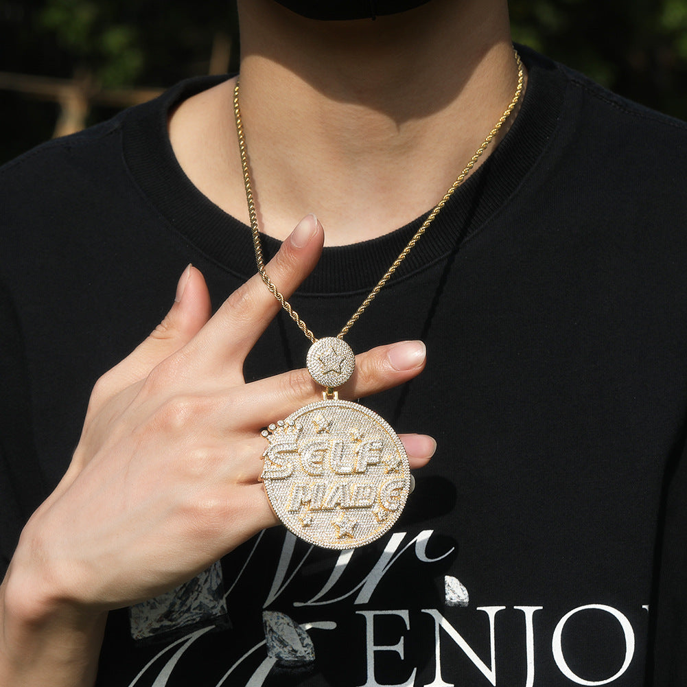 Customized Letter and Number Round Star Crown Pendant