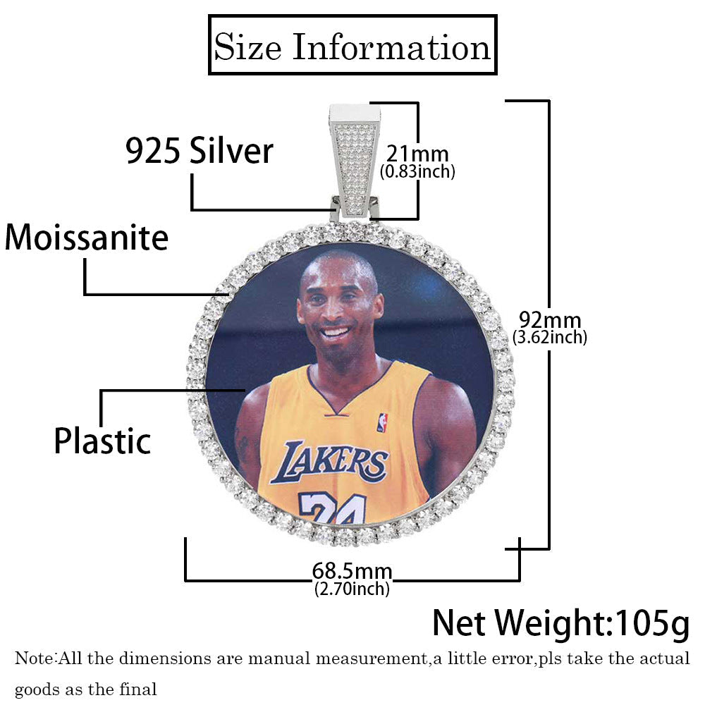Moissanite S925 Sterling Silver Round Photo Frame Pendant Thegoldlinks