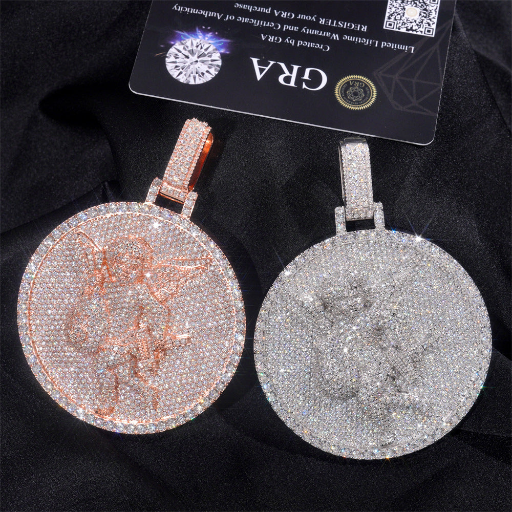 Round Plate Baby Angle Moissanite Pendant Bornreal Jewelry