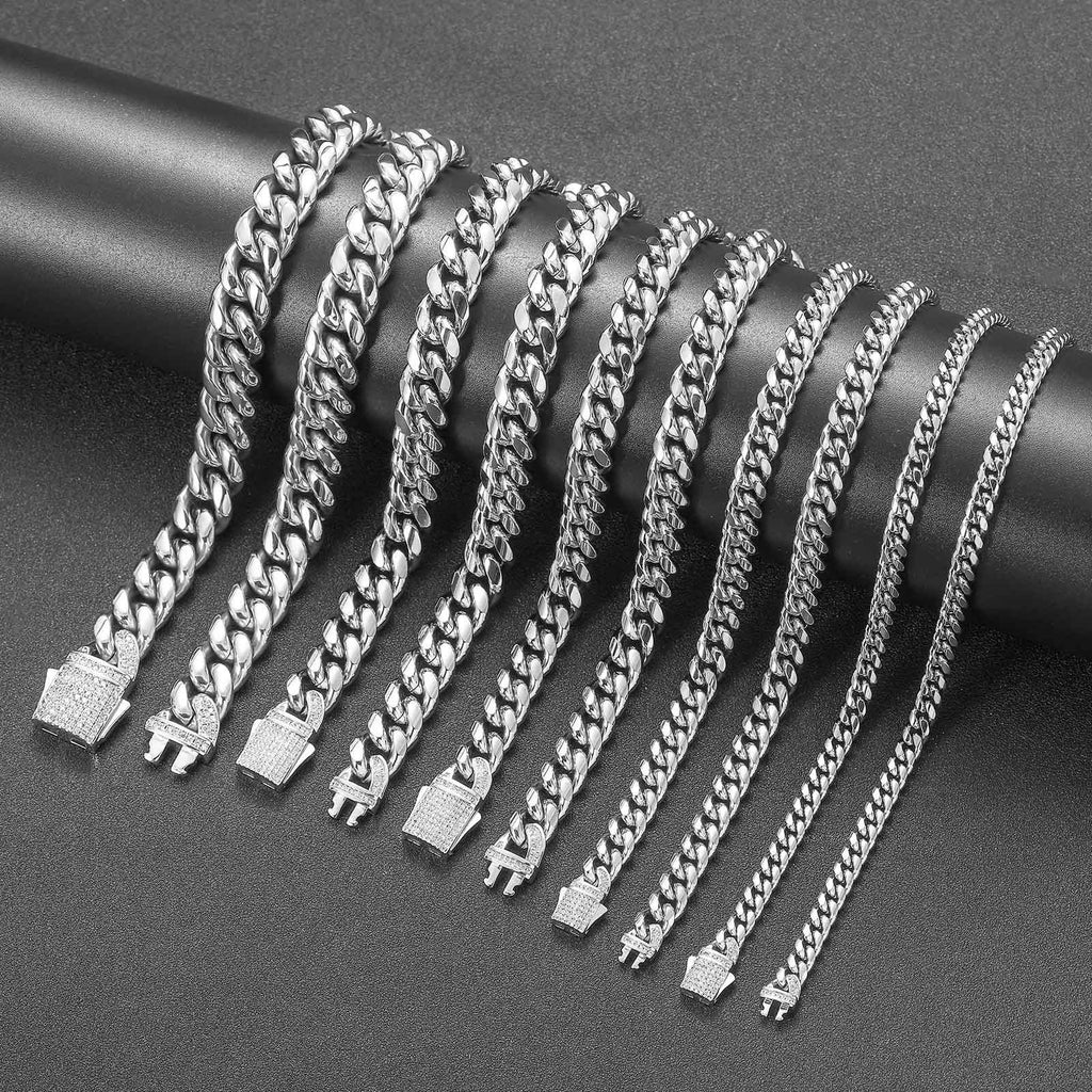 12MM WHite Gold Plated Iced Out Clasp Miami Cuban Link Chain