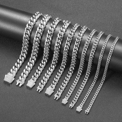 12MM WHite Gold Plated Iced Out Clasp Miami Cuban Link Chain Icedking