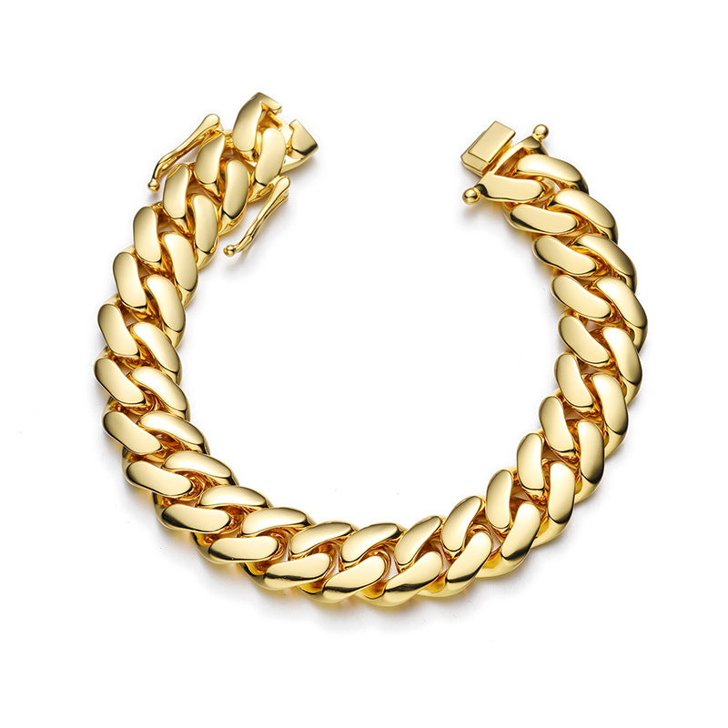 8/10/12/14/16/18MM 18K Gold Plated  Butterfly Buckle Miami Cuban Link Bracelet Gubanlink