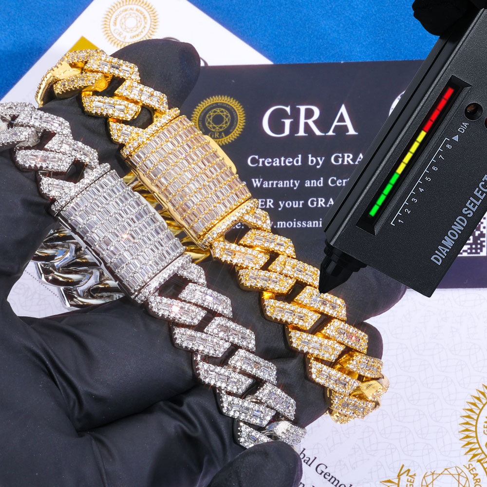 12mm S925 silver moissanite mixed inlaid T square diamond Cuban chain bracelet Gubanlink
