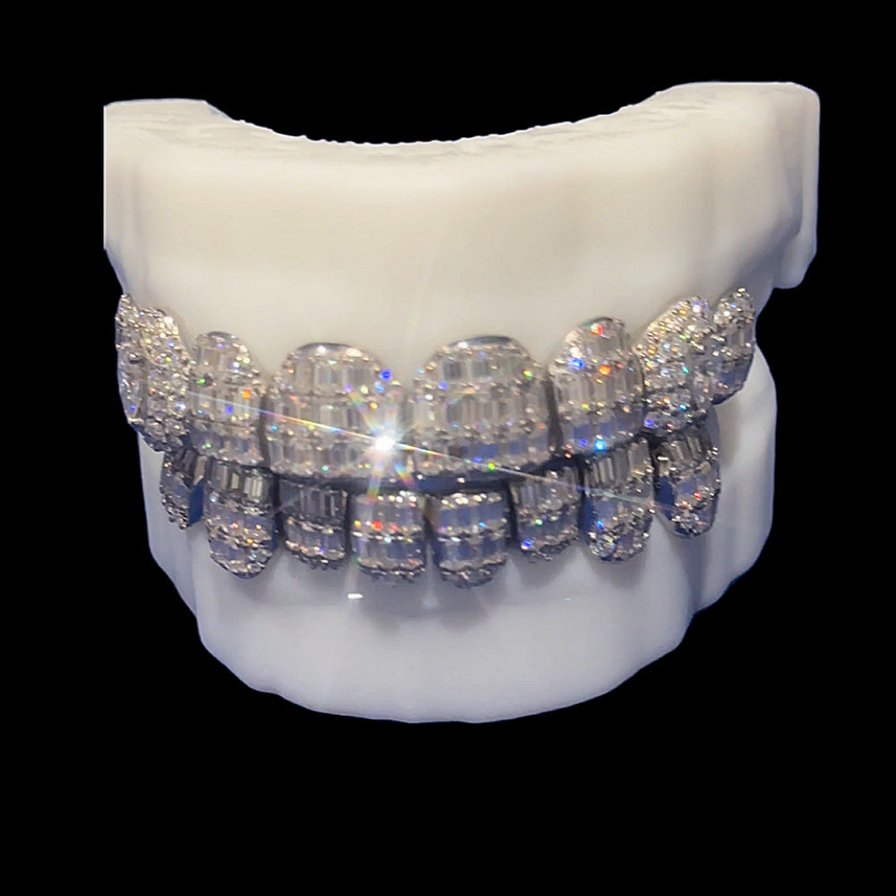 Gubanlink Emerald Cut 6 Bottom VVS Moissanite 925 Silver Iced Out Lower Jaw Hip Hop Grillz