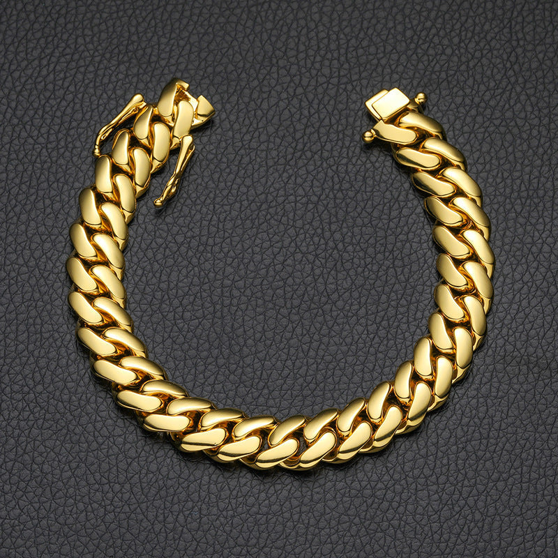 8/10/12/14/16/18MM 18K Gold Plated  Butterfly Buckle Miami Cuban Link Bracelet Gubanlink