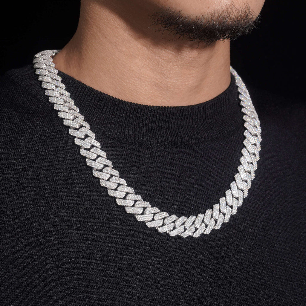 15mm Moissanite S925 Silver Necklace with Diamond Diamond Cuban Chain