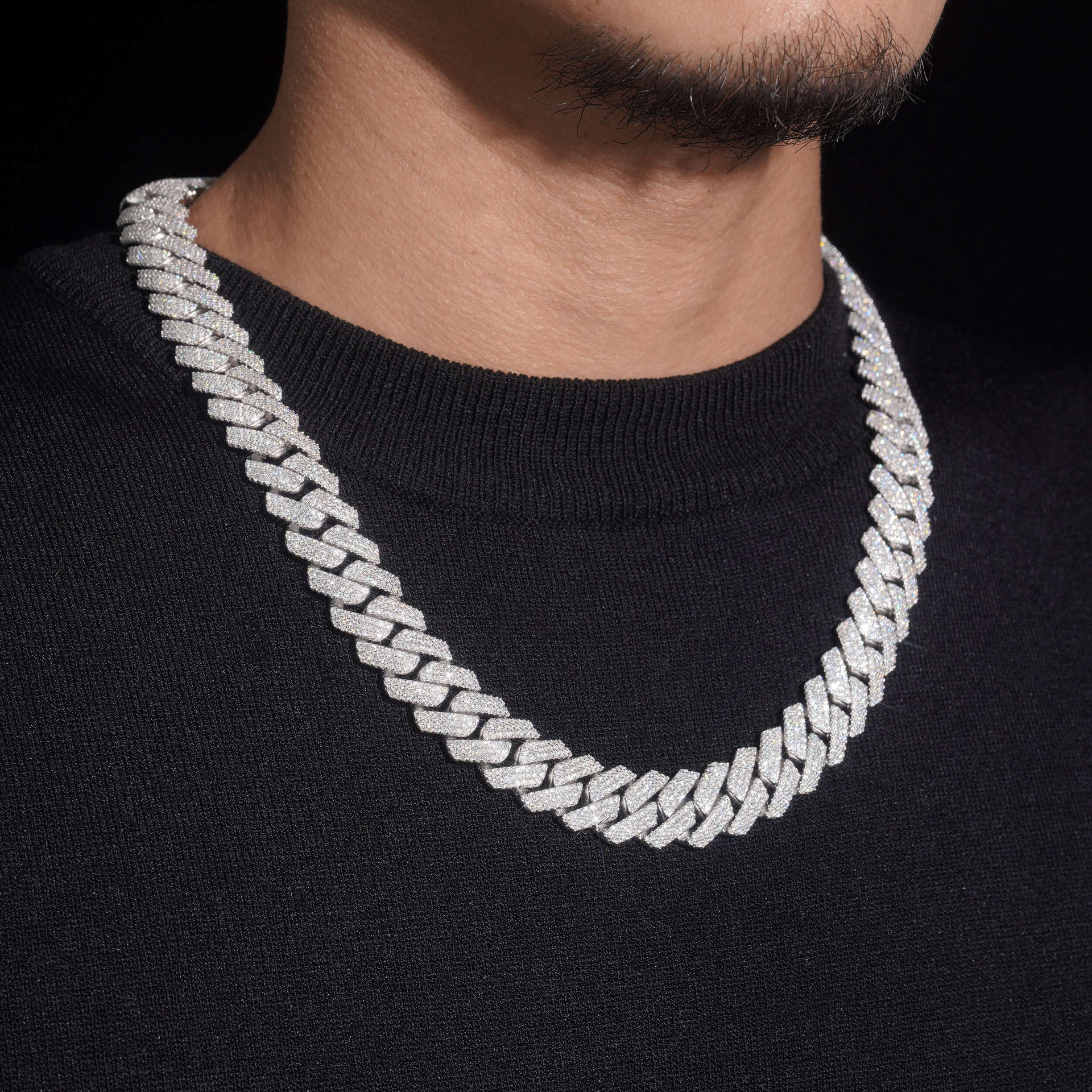 15mm Moissanite S925 Silver Necklace with Diamond Diamond Cuban Chain