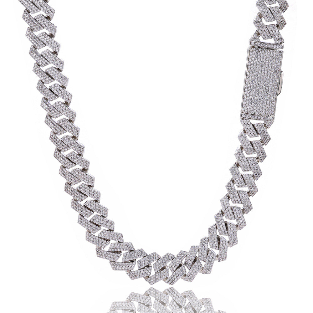 12mm S925 silver moissanite three-row  diamond Cuban Link Chain