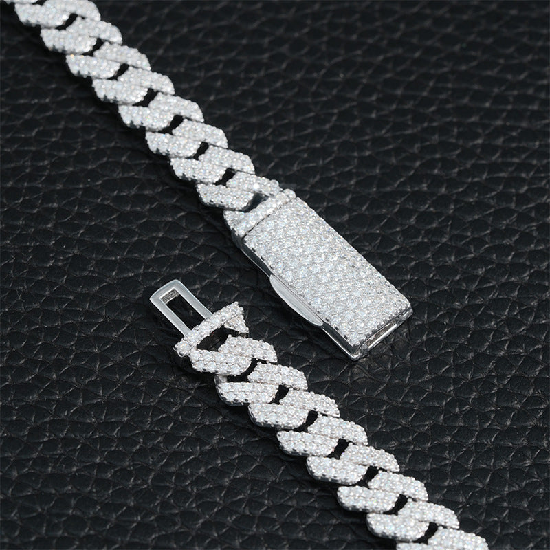 8mm S925 silver diamond row moissanite Cuban Link Chain
