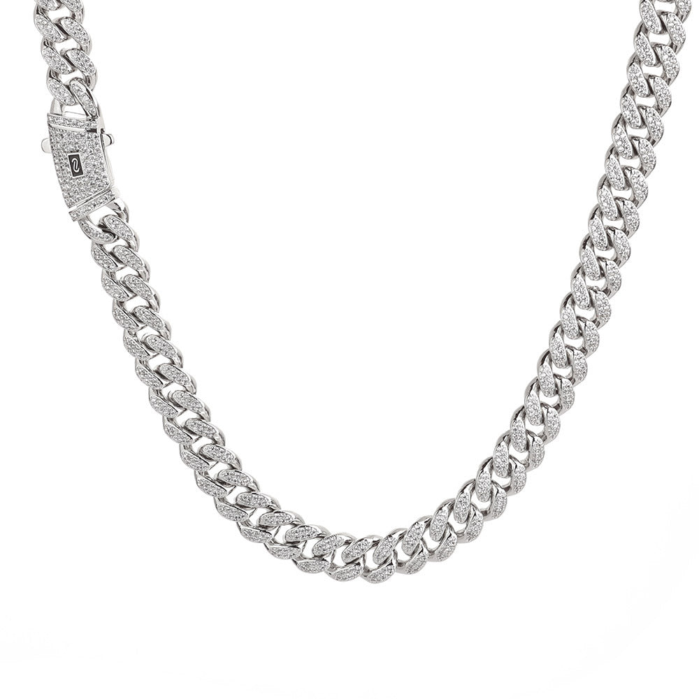 12mm S925 silver double row moissanite Moroccan Cuban Link Chain