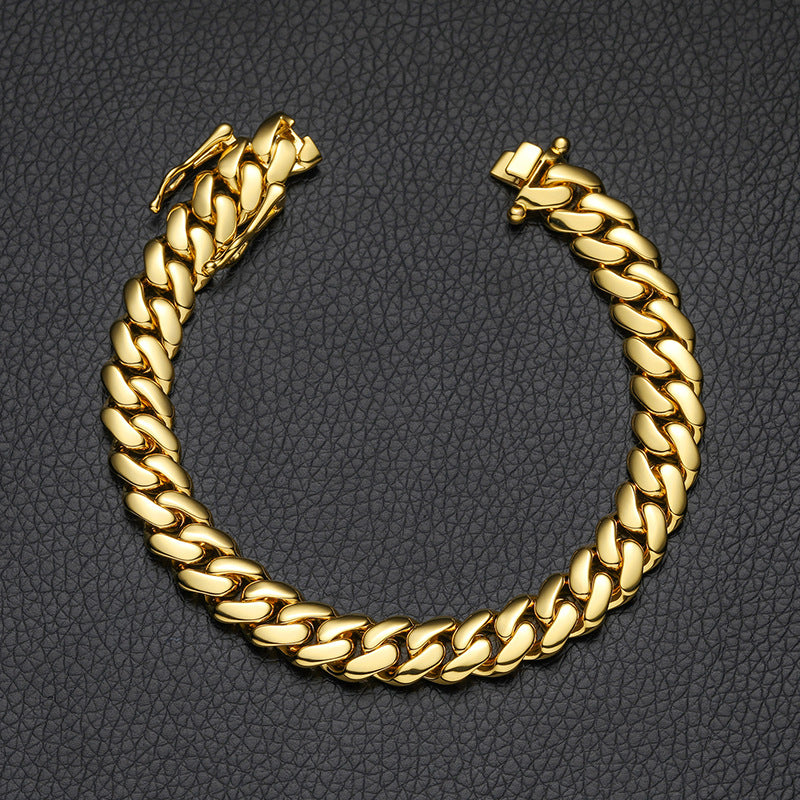 8/10/12/14/16/18MM 18K Gold Plated  Butterfly Buckle Miami Cuban Link Bracelet
