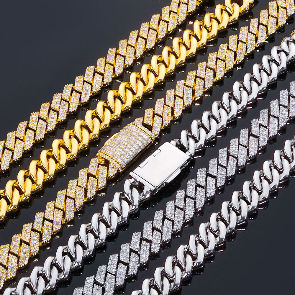14mm S925 silver moissanite mixed inlaid T square diamond Cuban chain bracelet