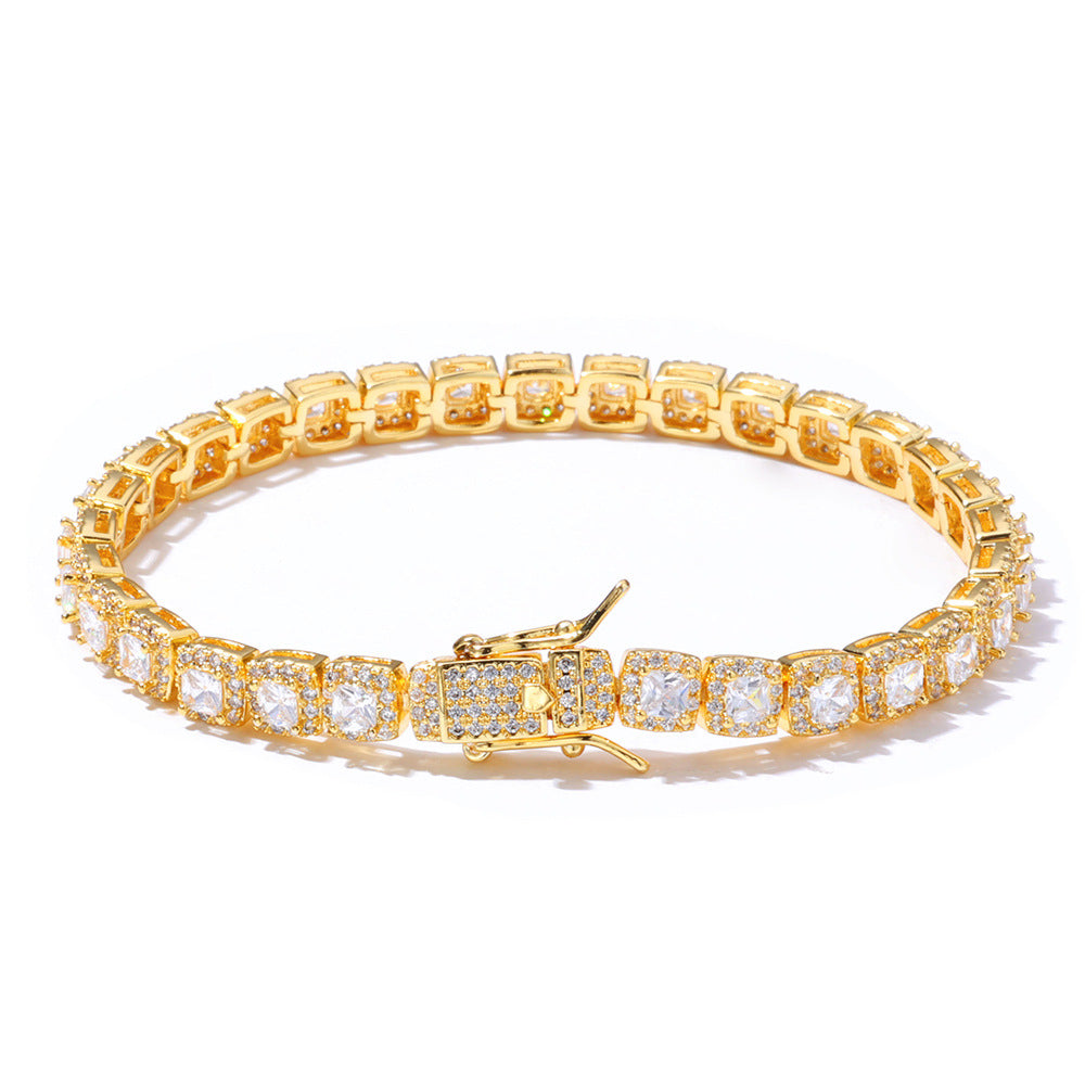 5mm  Gold S925 silver moissanite full diamond rock candy tennis bracelet Gubanlink