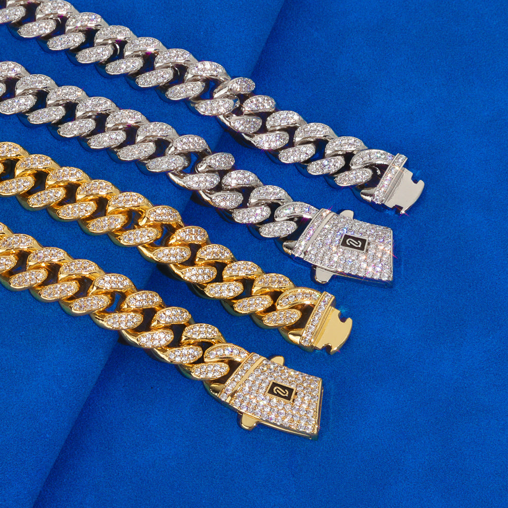 12mm S925 silver double row moissanite Moroccan Cuban Link Chain