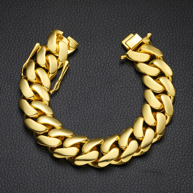 8/10/12/14/16/18MM 18K Gold Plated  Butterfly Buckle Miami Cuban Link Bracelet Gubanlink