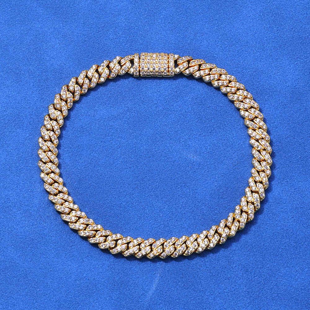 6mm S925 silver single row moissanite Cuban Bracelet