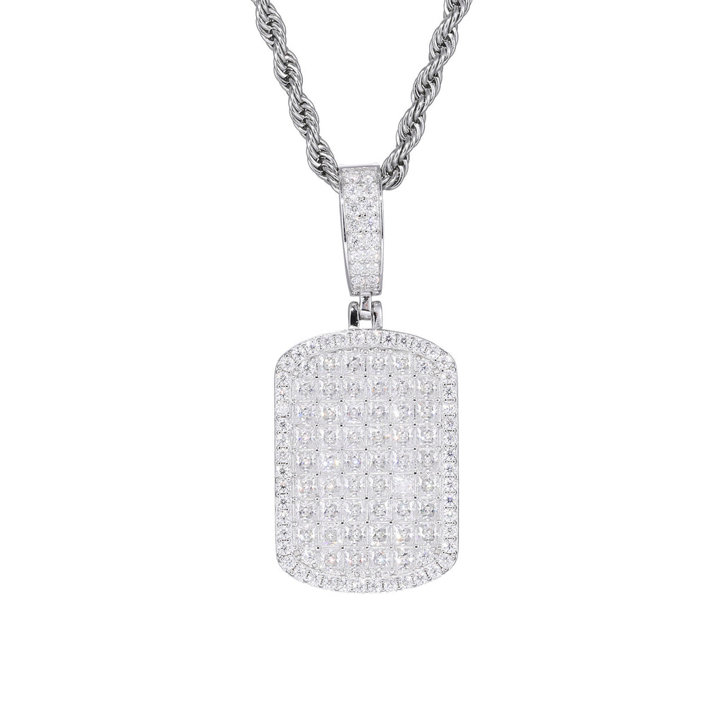 S925 Princess Cut Moissanite Dog Tag Pendant