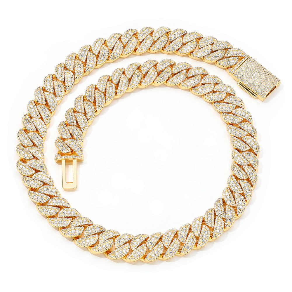 14mm S925 silver moissanite flip clasp Cuban Link Chain